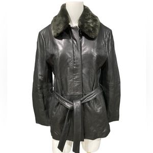 Jones New York leather jacket with fur trim women’s petite small